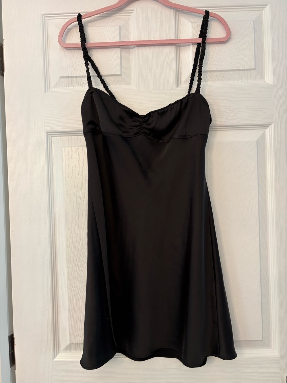 Zara Black Satin Slip Dress with Braided Straps